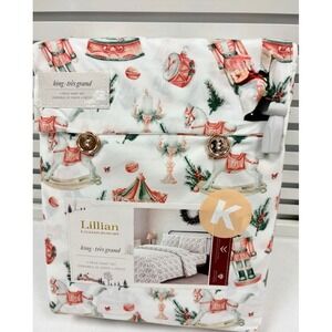 Lillian August King Sheet Set 4pc Nutcracker Rocking Horse Holiday White Red New